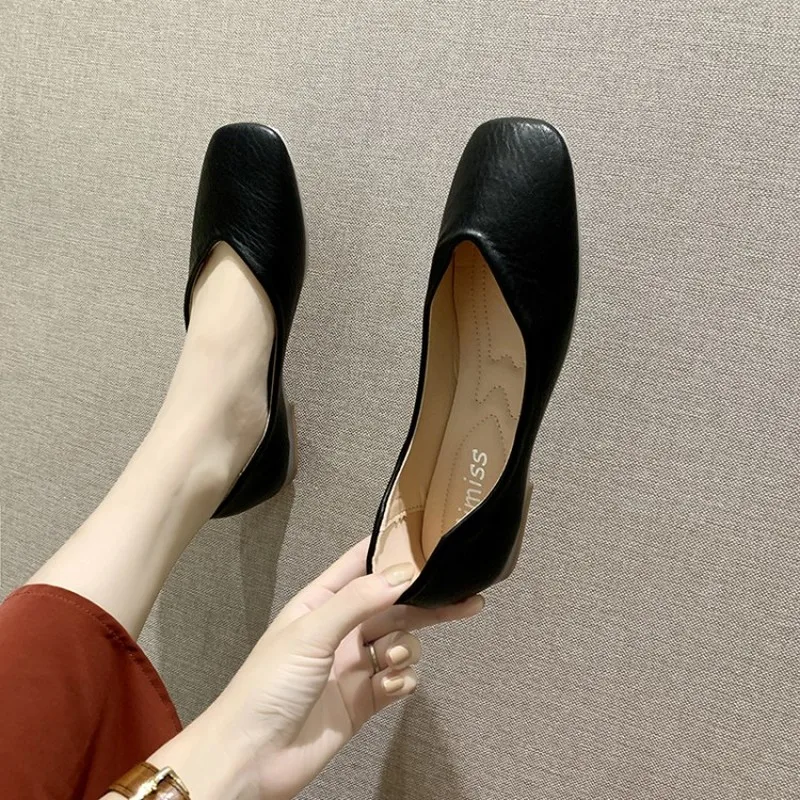 

2020 New fashion Single footwear female spring flat-level fairy wind square head soft bottom casual wild peas shoes J14-56
