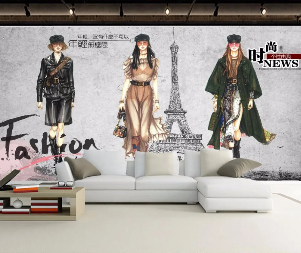 

Dropship Wall Paper Mural Retro Vintage Fashion Model Clothing Store Background Wall Modern Wallpaper Photo Wallpaper