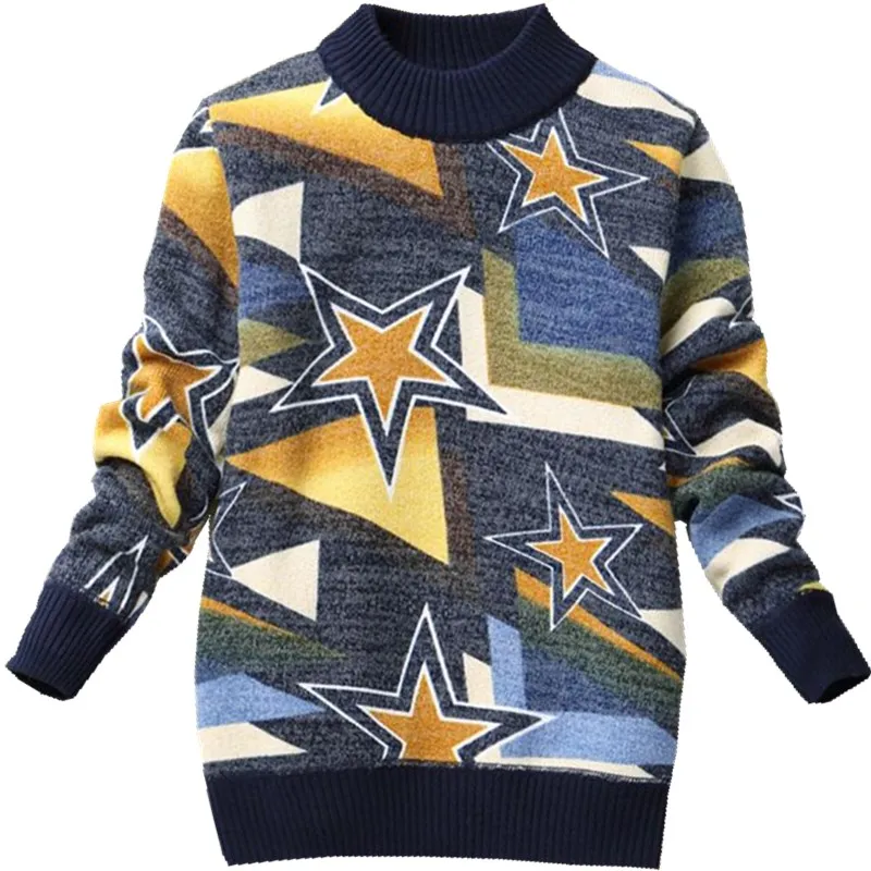 Вязаный детский свитер для мальчиков; Повседневная зимняя коллекция года; теплые хлопковые свитера для мальчиков с рисунком звезды; пуловеры для детей