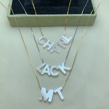 

Initial Letter Name Necklace 925 Silver Chain Choker White Mother of Pearl Shell Alphabet Word Charm For Women Man Fine Jewelry