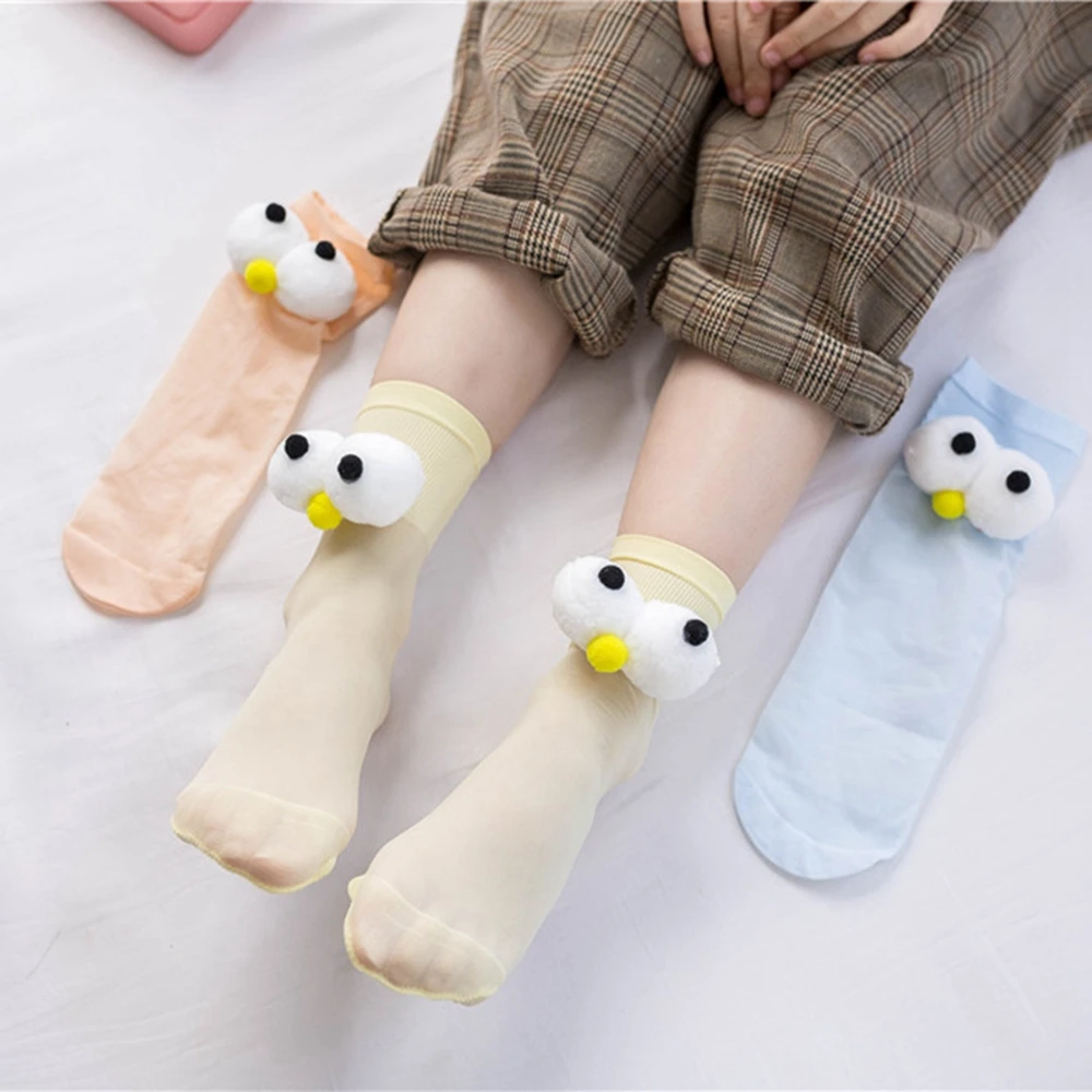 1 Pair of Socks With Big Eyes Thin, Breathable, Solid Color, Front and Back, Personality Cute Cartoon Straight Parent-Child Sock