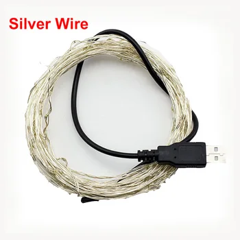 

5pcs/lot LED String light Silver Wire Fairy warm white Garland Home Christmas Wedding Party Decoration Powered by USB 10m