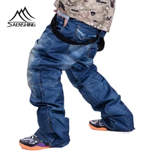 SAENSHING/джинсовые лыжные брюки для мужчин и женщин; водонепроницаемые ветрозащитные зимние брюки для сноуборда; теплые лыжные брюки из хлопка; размер XS-XXL