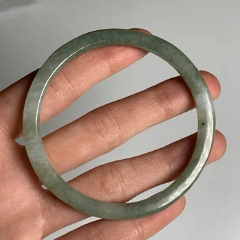 

59.3mm Natural Ice grey Grade A Jade Thin Bangle Burma Jadeite hand carved Lady Chain Female bracelet Myanmar Type A stone 1007