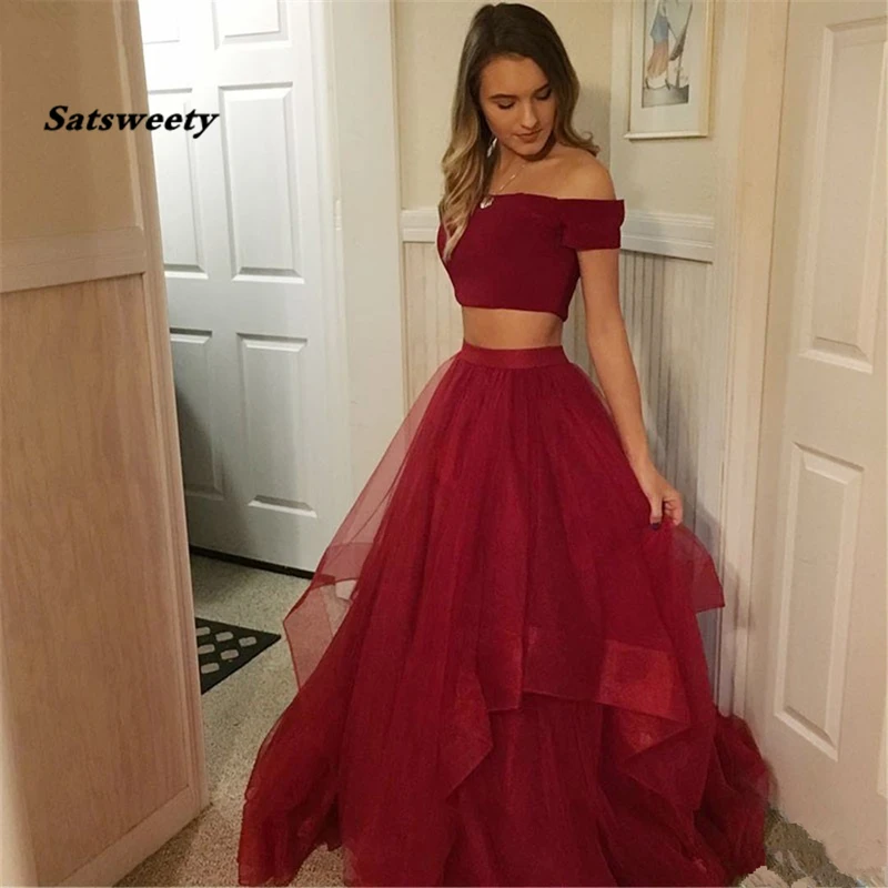 Burgundy-2-Piece-Prom-Dresses-2019-Boat-Neck-Short-Sleeve-A-Line-Tulle-Long-Prom-Gown