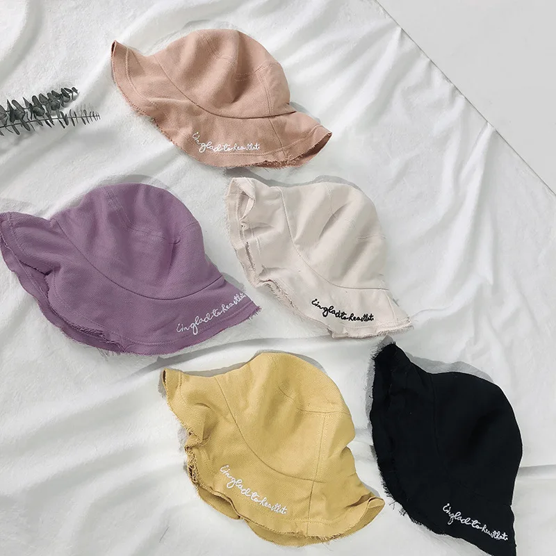 

Kids Boys Girls Summer Beach Hats Cotton Letter Letter Embroidery Cotton Baby Sun Hats Spring Autumn Bucket Hat