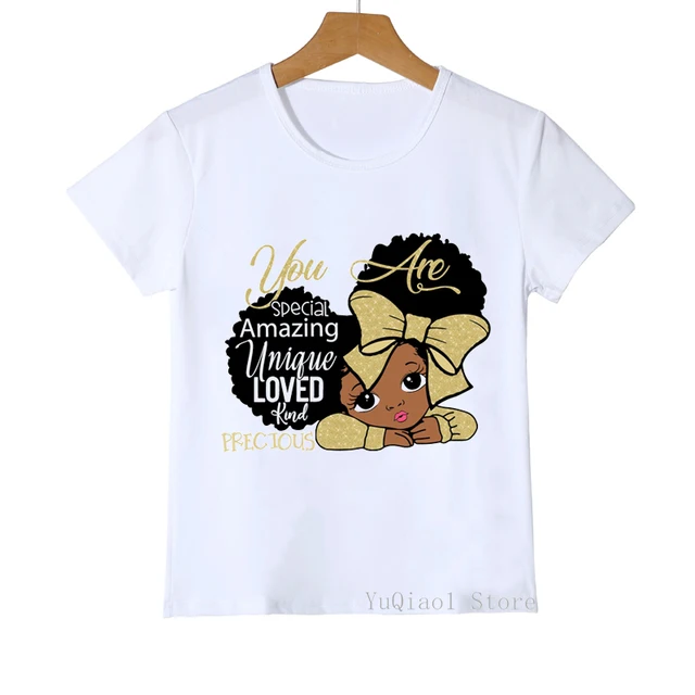 You Are Special Cute African American Melanin Princess Print Children's T-Shirts White Summer Top Tee Black Girl Magic Clothes 00607188T