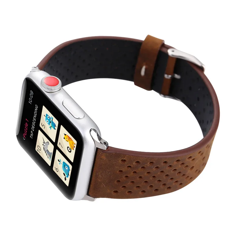 Натуральная кожа аксессуары ремешок для наручных часов Apple Watch, версии 44/40 мм дышащий ремень для наручных часов iWatch, 4/3/2/1 Замена Браслет