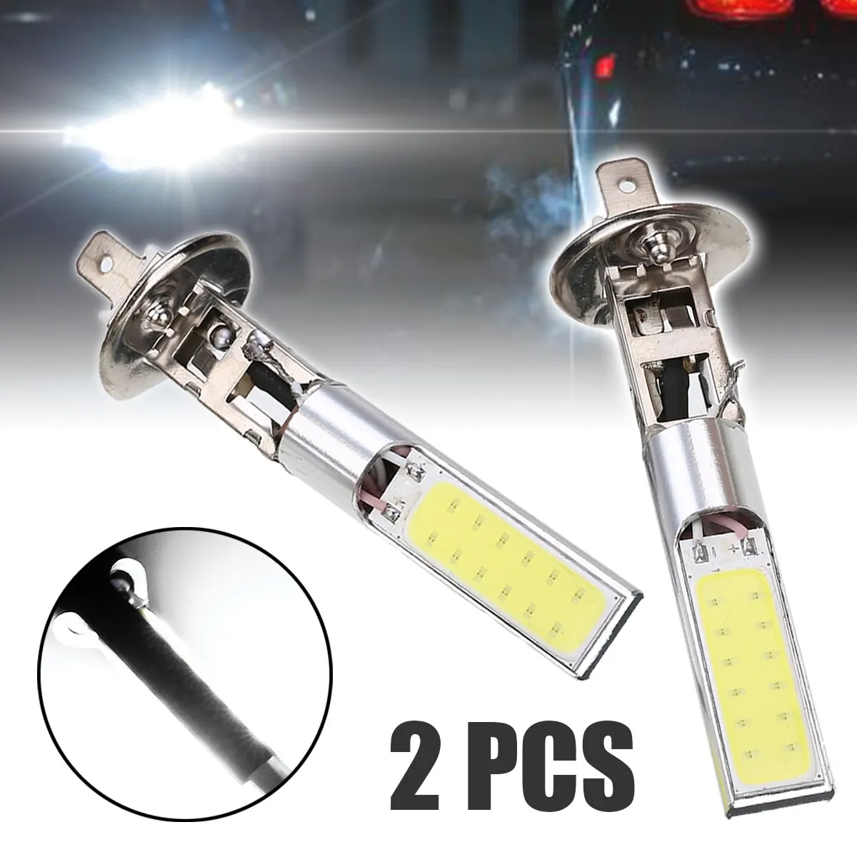 2Pcs H1 COB LED Bulb Super Bright Car Fog Lights 12V 6000K White Driving Day Running Lamp Auto Light Sources