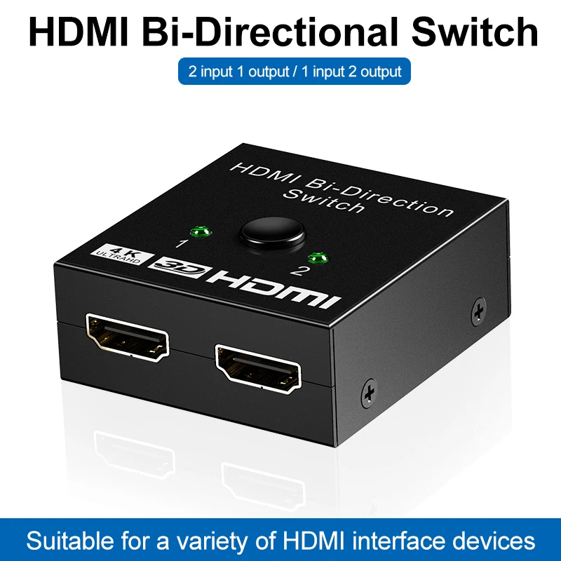 

HDMI Splitter 4K 1080P Switch Bi-Direction 1x2/2x1 Adapter HDMI Switcher 2 in 1 out for PS4/3 TV Box Nitendo Switch