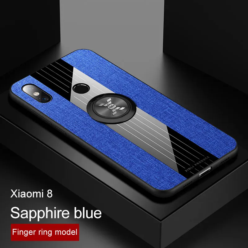 Xiaomi Mi 8 чехол, Мягкий Силиконовый противоударный бампер для Xiaomi Mi 6x, тканевая задняя крышка для Xiaomi Mi 8 Lite, чехол для телефона с подставкой - Цвет: blue and ring