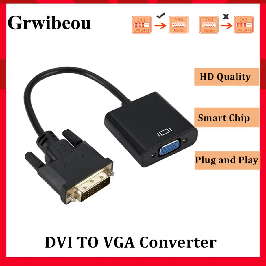 Адаптер Grwibeou DVI Male VGA Female Full HD 1080P адаптер 25Pin 15Pin кабель конвертер для ПК монитора
