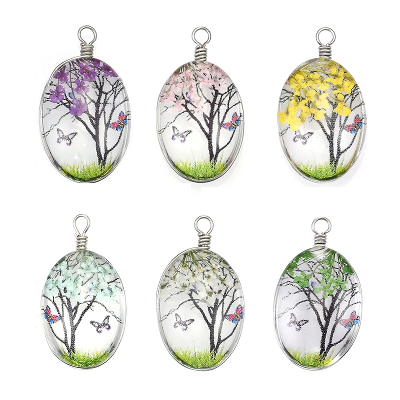 Wholesale Item Cabochon Glass Ball Pink Dried Flower Tree Pendant Charms for Necklace Earrings Making Diy Jewelry Findings 2024