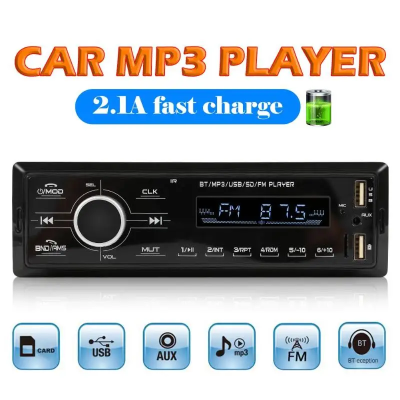 Беспроводной Bluetooth MP3-плеер Dual USB AUX BT 2,4 Аудиомагнитола автомобильное зарядное устройство с полной сенсорной кнопкой поддержка sd-карты