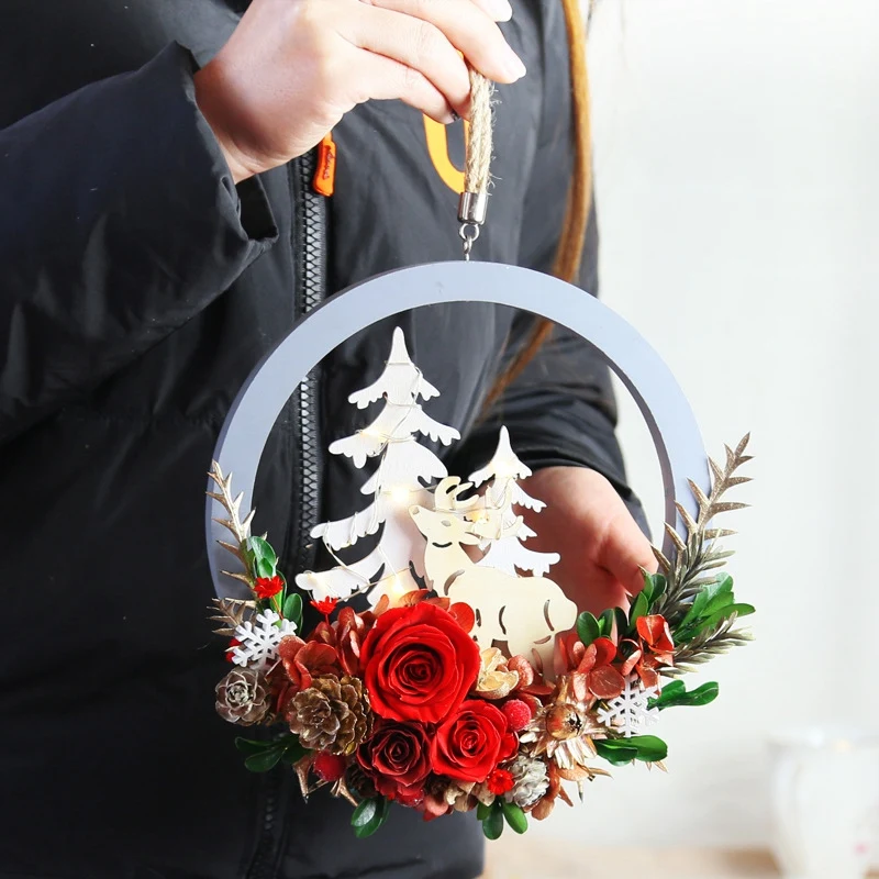 Christmas Gift Eternal Flower Garland Home Decoration Wreath Pendant a Deer Have You Rose To Send a Girlfriend Gift