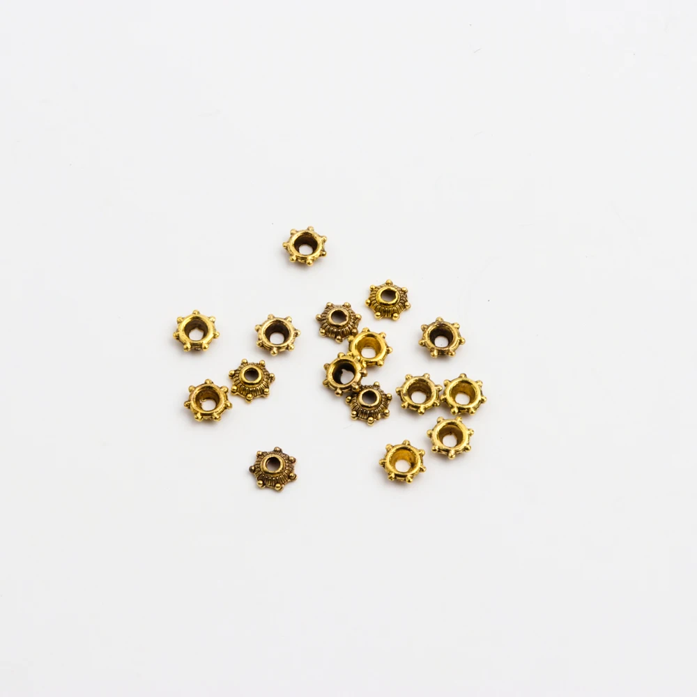 50 Stück Antik-Bronze-Gold-Silber, runde Form mit sieben kleinen Kugeln, Abstandshalter-Perlenkappen für Schmuckherstellung, Ketten – Detail 8