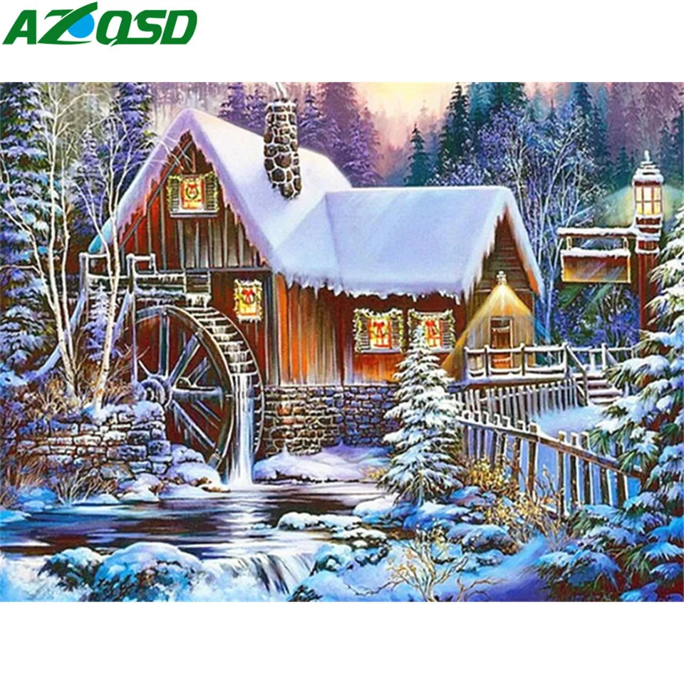 

AZQSD Full Square Diamond Painting House Picture Of Rhinestones Home Decoration Gift Needlework Handmade Cross Stitch Kits