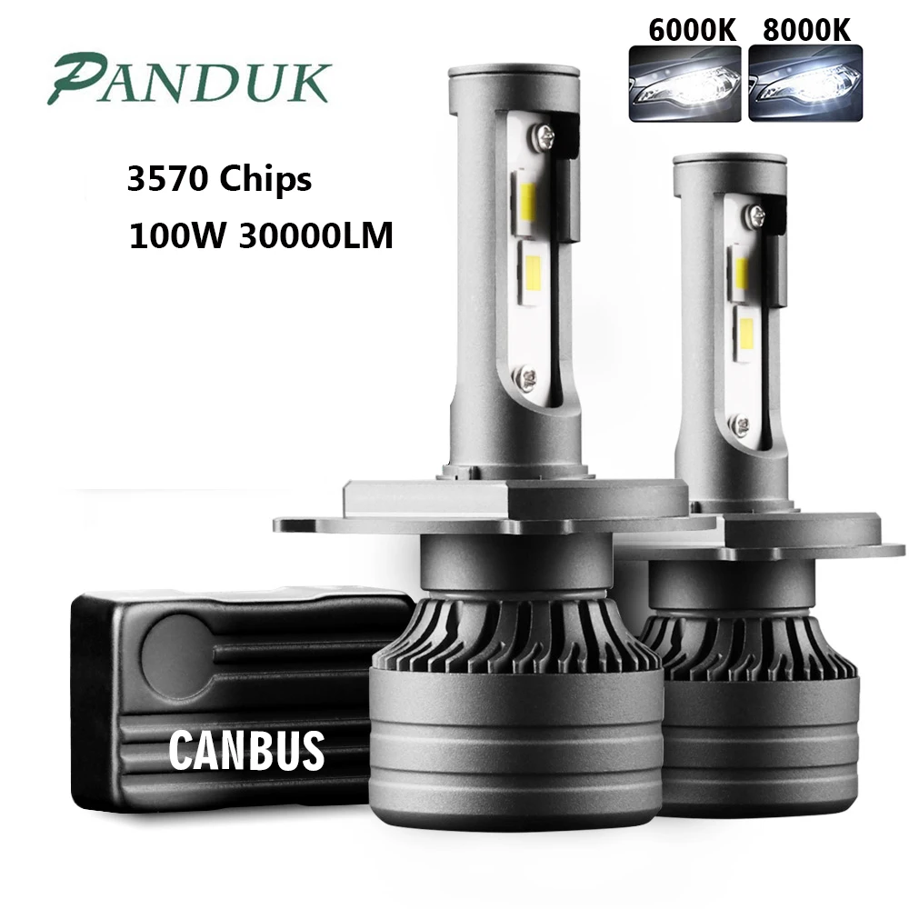 PANDUK 2 шт. H4 светодиодный 30000LM 100 Вт автомобильный светильник с can-bus H7 H8 H11 H1 9005 9006 HB3 HB4