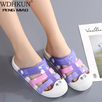 

Women Clogs Jelly Sandals Home Non-slip Summer Hole Shoes Female Flat Slippers Plastic Female Girls Waterproof EVA Garden Shoes