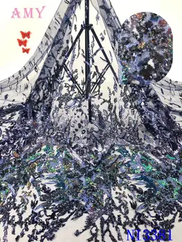 

African Lace Fabric High Quality 3D Applique Handmade Lace Sequins French Mesh Lace Fabric For Wedding AMYNI3381