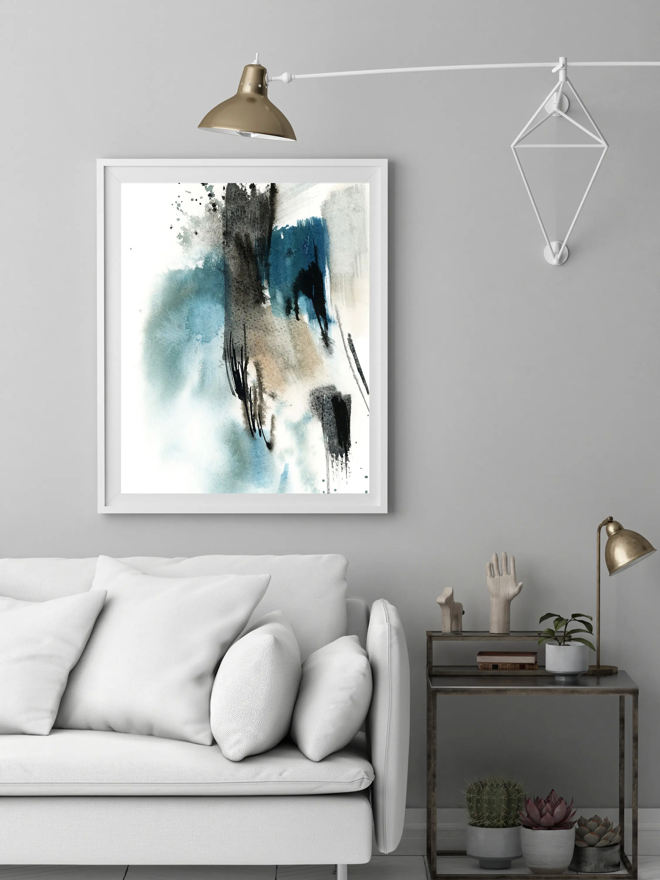 Abstract Print in Teal Blue and Black Grey Wall Fine Art Archival Giclée Large Sizes Statement W | Дом и сад