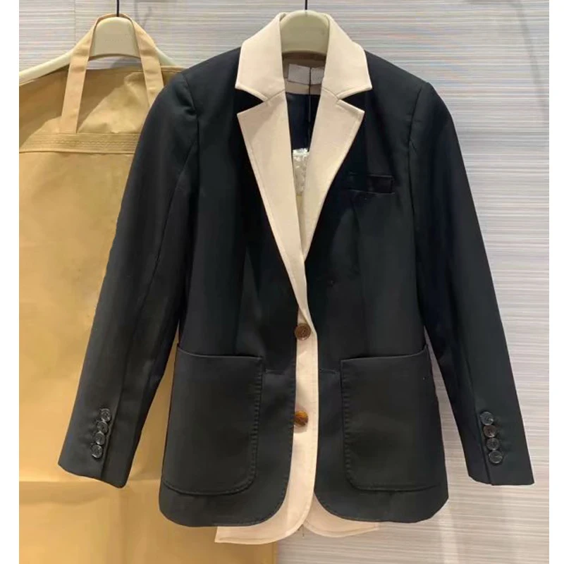 

9.16 2019 Early Autumn New temperament fashion Fake two piece patchwork notched casual blazer coat women