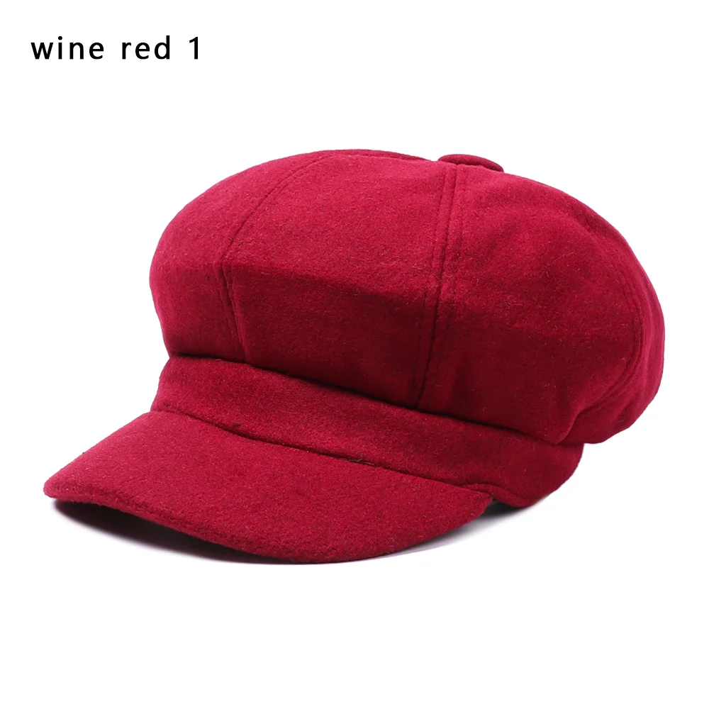 wine red 1 Женские осенние зимние хлопковые береты, повседневные Восьмиугольные береты, Стильные Шапки художника, художника, газетчика, Черные Серые береты, шапки - Цвет: wine red 1