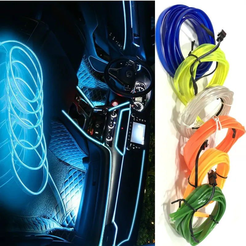 

5M Auto Car Interior LED EL Wire Rope Tube Line flexible neon light glow el salon flat led strip Pathway Lighting Free shipping