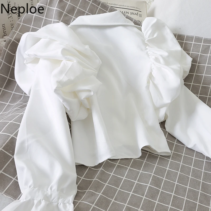 Neploe, отложной воротник, большая пышная однотонная блузка с длинным рукавом, осень-весна, новинка, праздничная дизайнерская блуза на пуговицах, Пляжная рубашка 48189