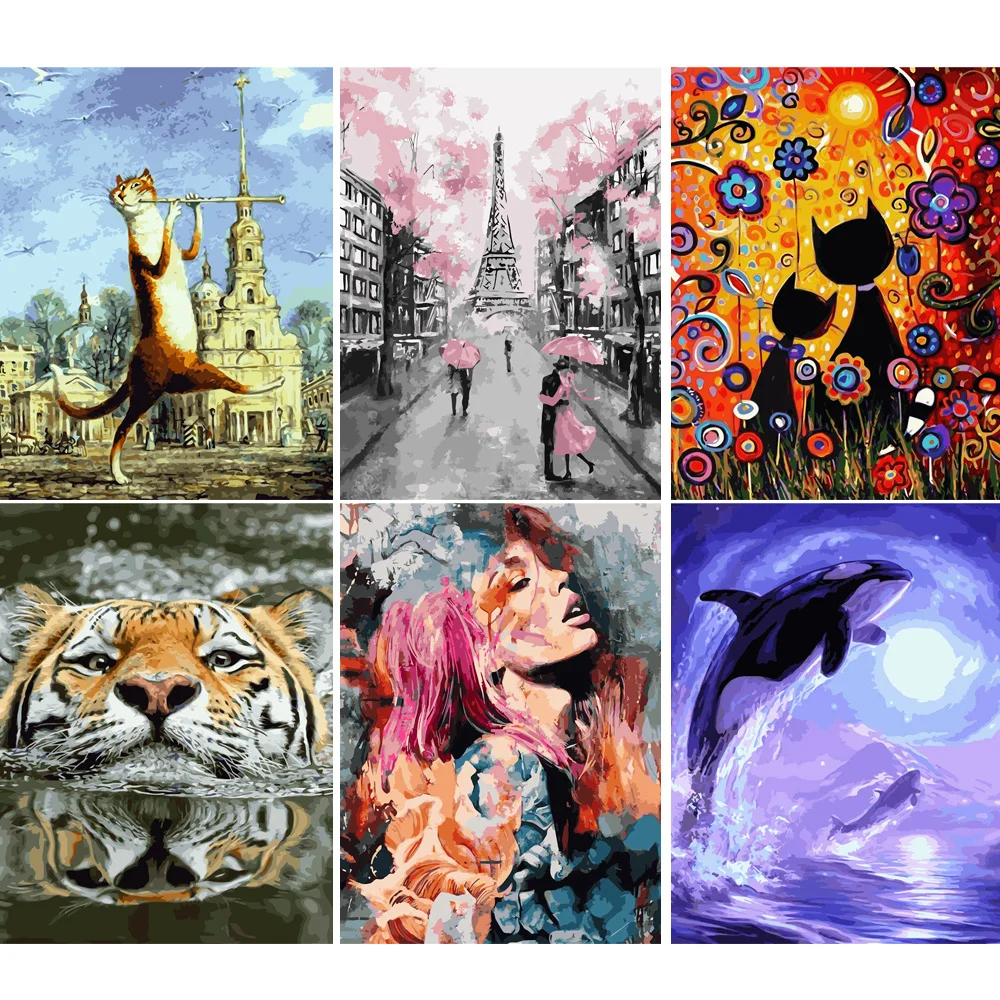 VA-2565 Oil Painting By Numbers 40x50CM Tiger Cat Animal Drawing Paint For Adult Frames Wall Decor Canvas Unique Gift | Дом и сад