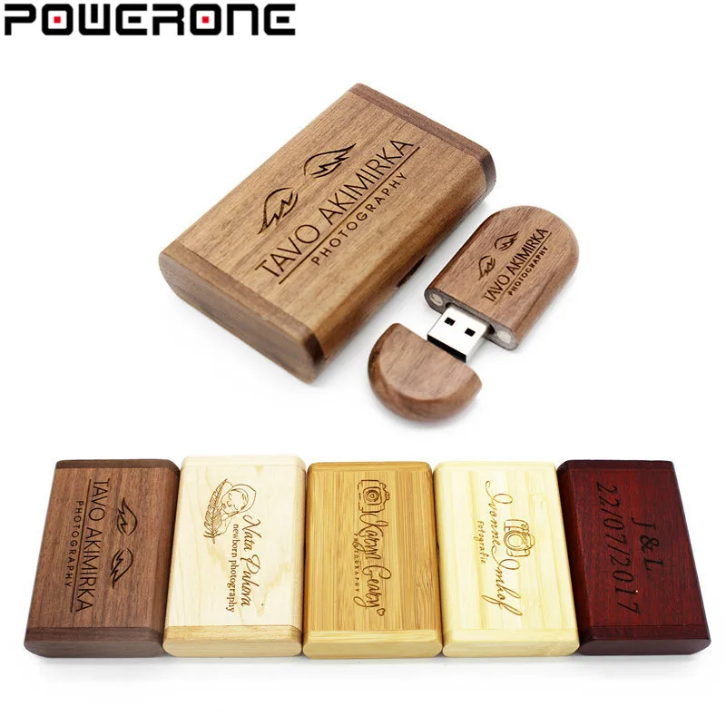 POWERONE (1 pièces logo personnalisé gratuit) en bois usb + boîte clé usb clé usb 4gb 8gb 16gb 32gb 64gb photographie cadeau de mariage|usb flash drive pendrive|wooden usbpendrive 4gb - AliExpress
