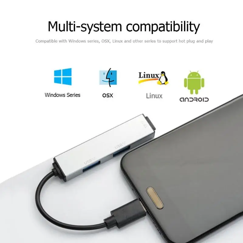 Type-C до 2 USB2.0 tf-адаптер для чтения карт USB-C Многофункциональный портативный концентратор type-C для Windows/OS X/Linux