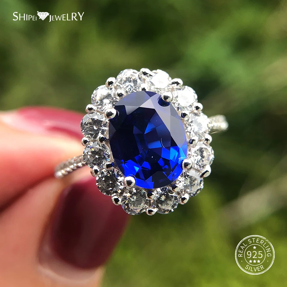 Кольцо Shipei Coctail Серебро 925 Пробы 7*9 мм овальное кольцо с синим сапфиром Серебро 925 ювелирное обручальное кольцо Размер 5-12