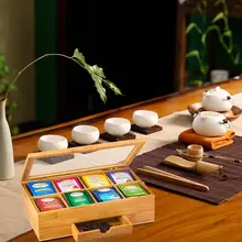 Бамбуковая кофейная коробка для чая для хранения чайных пакетиков и кофе домашняя коробка для хранения с 8 разделителями и ящиками