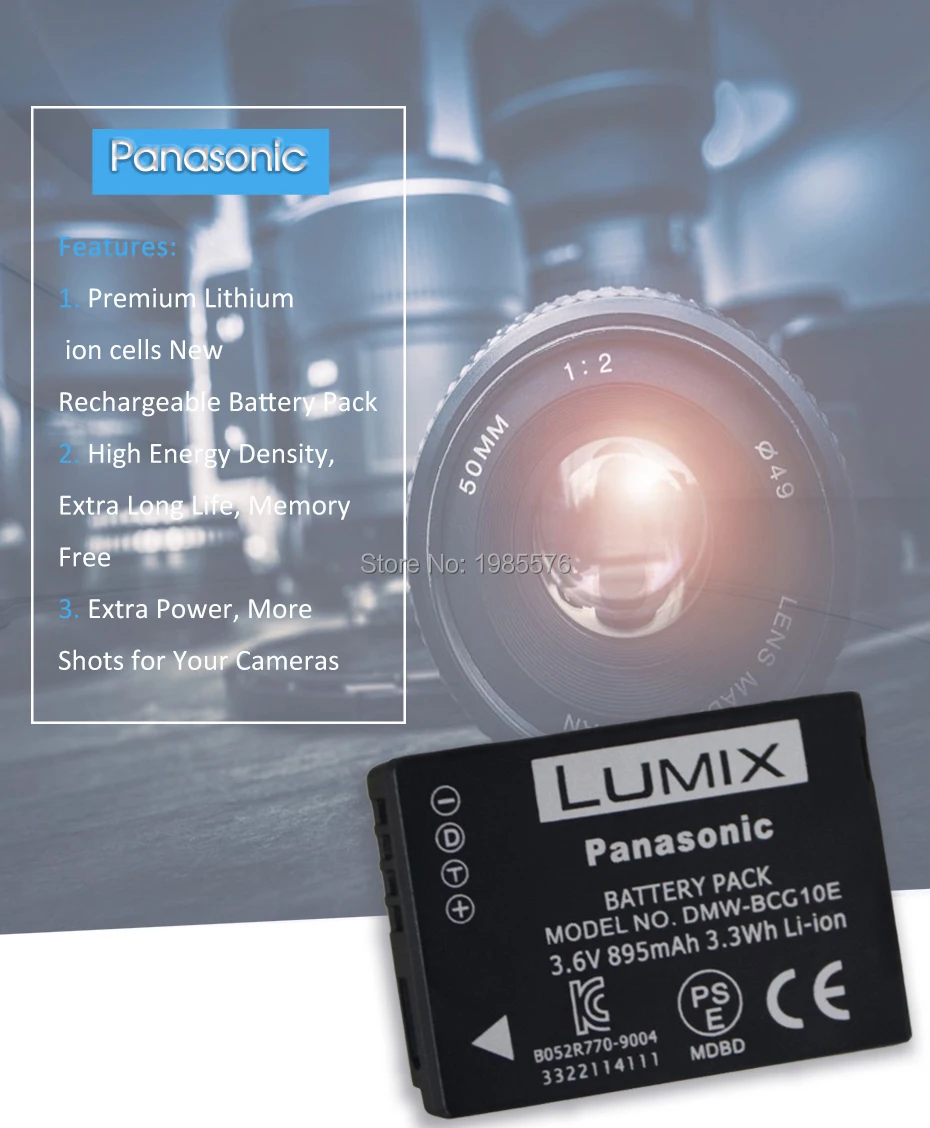 1 шт. Panasonic Камера Батарея Lumix DMW-BCG10E ДМВ BCG10 BCG10E DMC-3D1 DMC-TZ7 DMC-TZ8 DMC-TZ10 с DE-A65 зарядное устройство