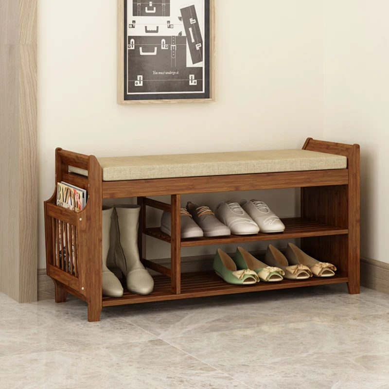 Natural Bamboo Shoe Storage Rack Bench with 2-Tier Cushion Seat Living Room Shoe Organizer Entryway Storage Hallway Furniture Natural Bamboo Shoe Storage Rack Bench with 2-Tier Cushion Seat Living Room Shoe Organizer Entryway Storage Hallway Furniture