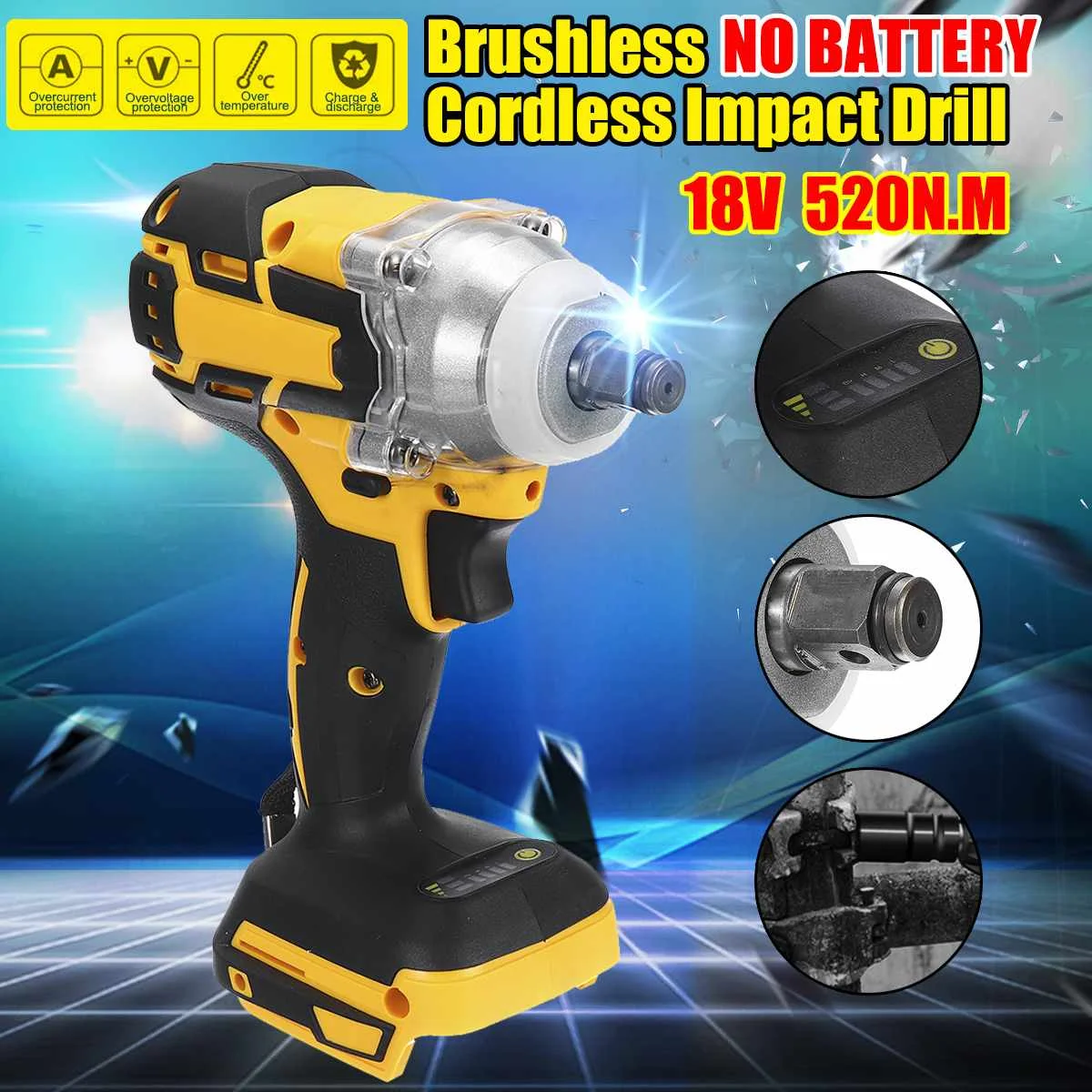 

520N.m 18V Brushless Impact Wrench Cordless Electric Wrench Torque Rechargeable For Makita Battery Home DIY Power Tool