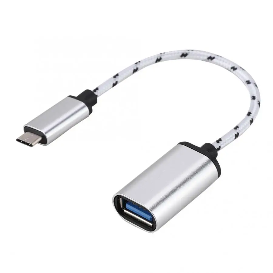 18 см тип-c OTG Плетеный посеребренный кабель-адаптер конвертер кабель USB интерфейс для подключения клавиатуры, мыши, U диск, кардридер