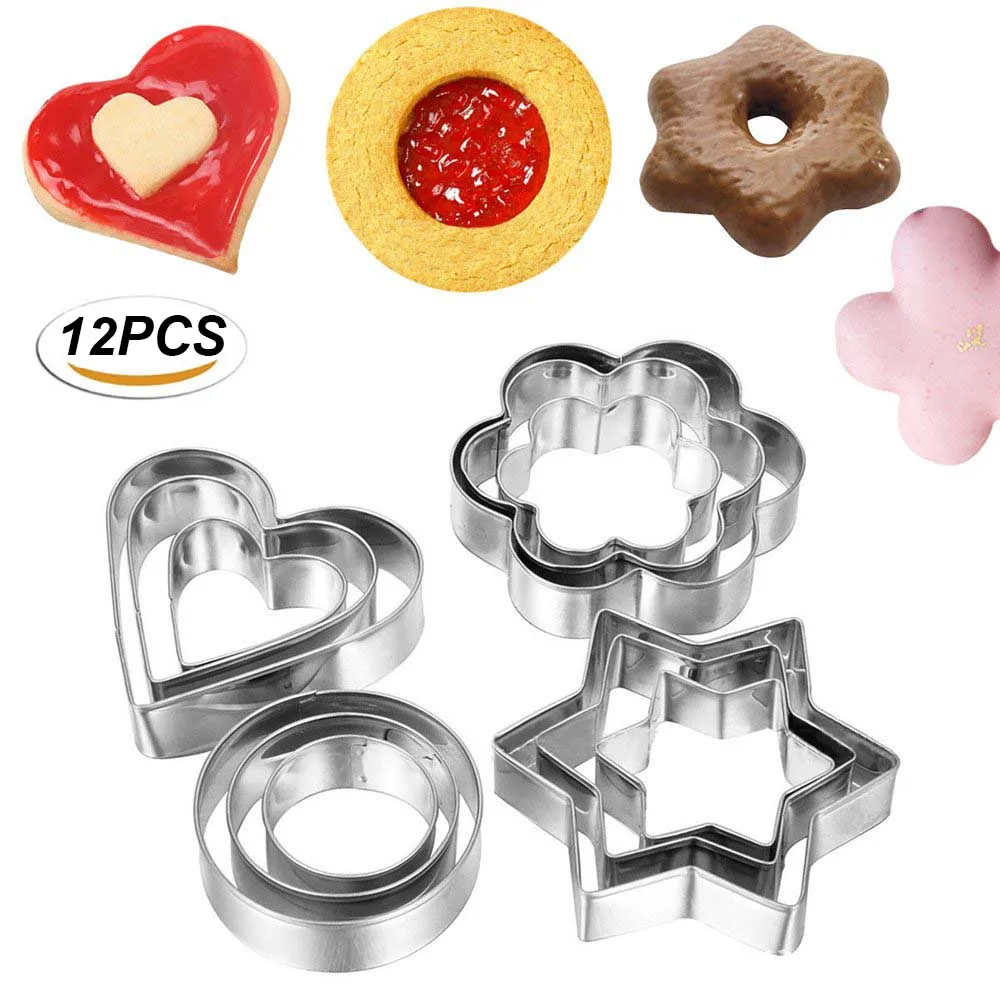 12Pcs Cookie Cutter Stainless Steel Biscuit Mould Pastry Baking Cake DIY Decors 