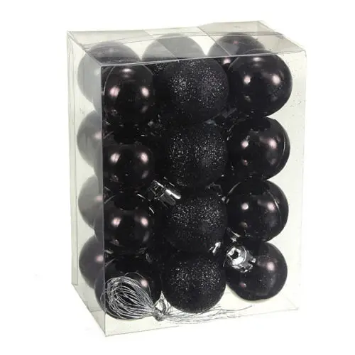 24Pcs Chic Christmas Baubles Tree Plain Glitter XMAS Ornament Ball Decoration Black