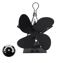 4 лопастной вентилятор для печи, работающий от тепловой энергии с термометром, деревянная горелка, домашний теплораспределительный тихий вентилятор для домашнего эффективного распределения тепла