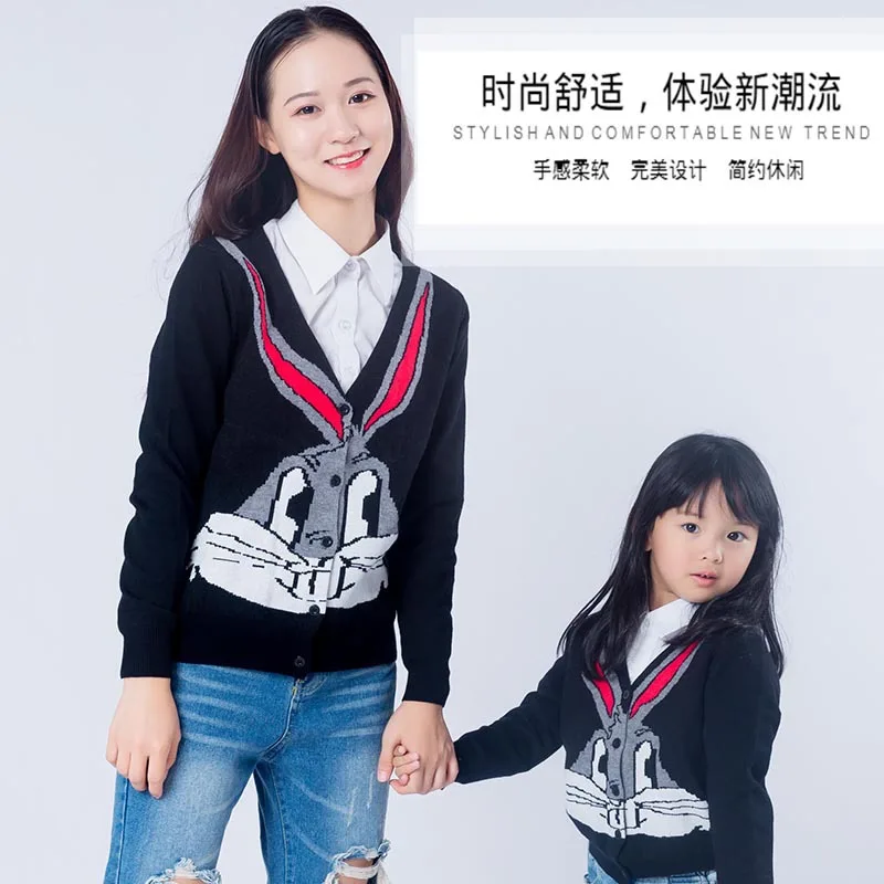Autumn and winter new casual jacket cartoon rabbit starling V-neck cardigan parent-child family installed manufacturers a gen