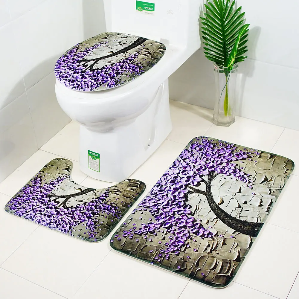 3Pcs Bathroom Bath Mat Non slip Bathroom Carpet Shower Room Floor Rug Cushion Toilet Seat Cover Toilet Bath Mat Bathroom Carpet