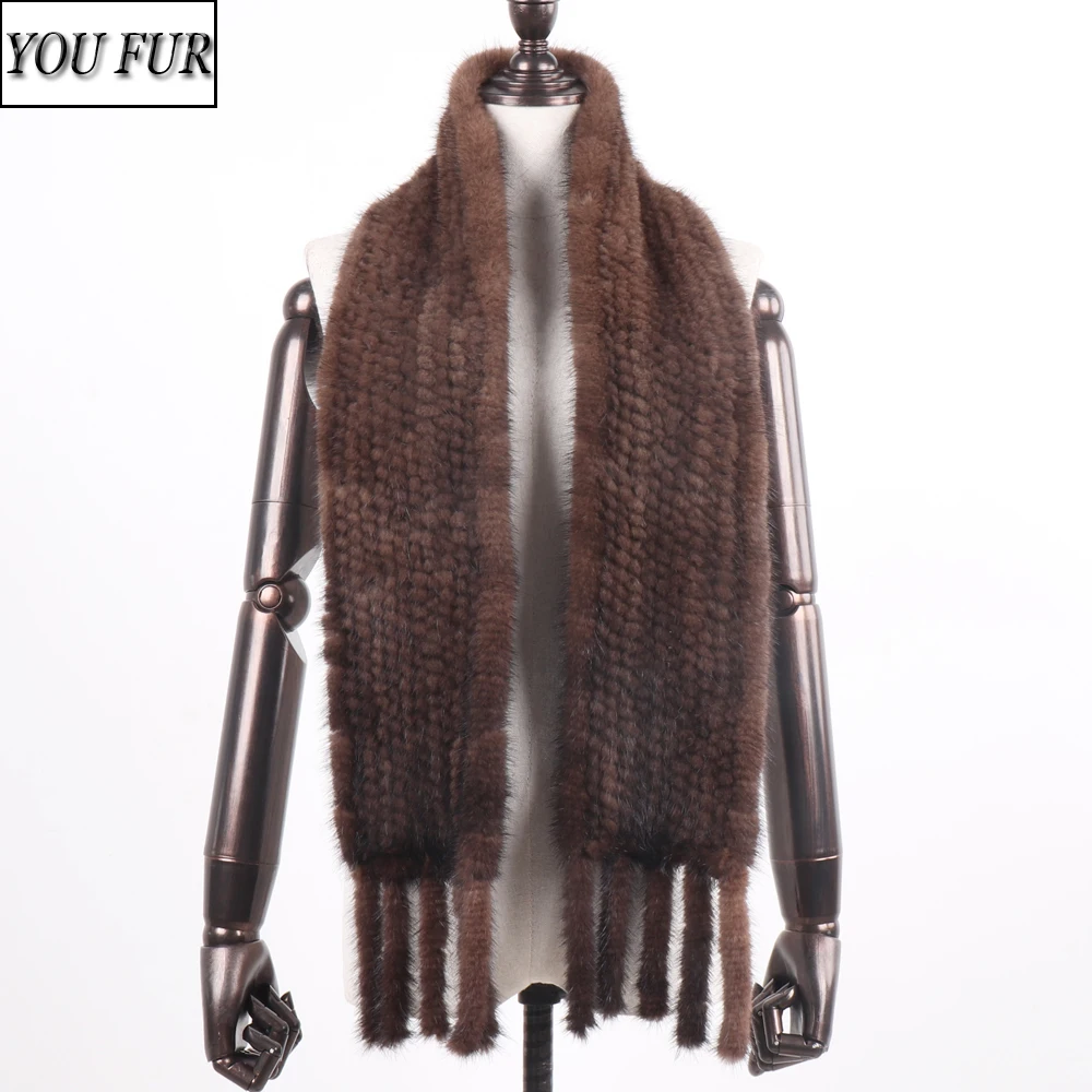 

Long Style Women Real Mink Fur Scarf Genuine Real Mink Fur Scarfs Warm Soft Handmade Quality Knitted Real Mink Fur Shawl Scarves