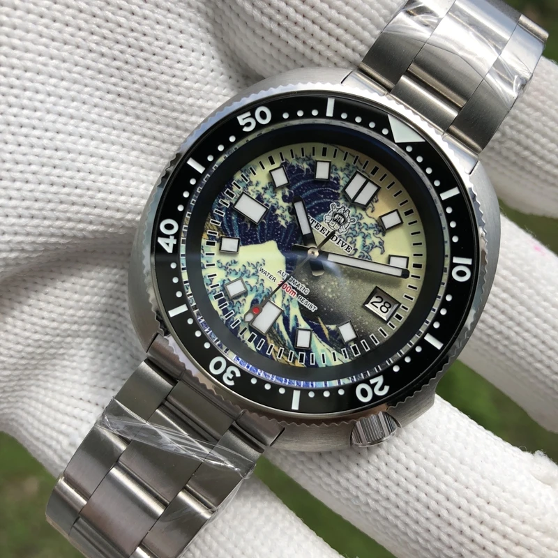 

STEELDIVE Men's Diving Watch Kanagawa Wave Luminous Dial Turtle SD1970J NH35 Automatic Movement Men's Dive Watch 200M Waterproof