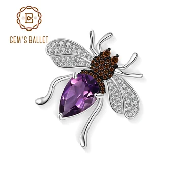 

GEM'S BALLET 925 Sterling Sliver Insect Bee Brooches 3.04Ct Natural Amethyst Birthstone Gemstone Fine Jewelry For Women Clothes
