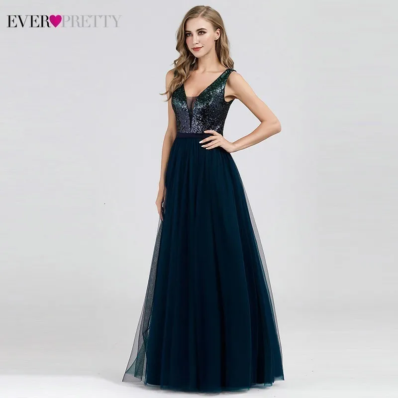 Темно-синие платья подружки невесты Ever Pretty A-Line с v-образным вырезом и блестками сексуальное длинное платье для свадебной вечеринки для женщин Vestido Madrinha