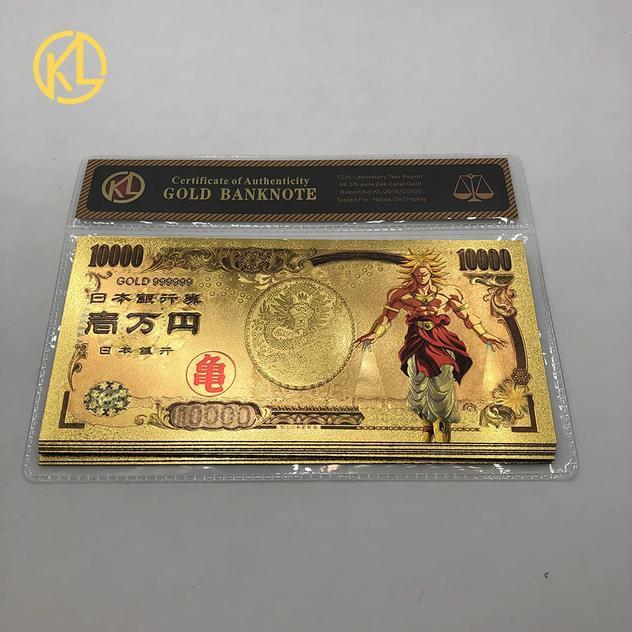 Dragon Ball6-COA Top Mew 5 шт или 10 шт./лот Японский дракон мультфильм 10000 иен золото пластиковые банкноты для классической детской коллекции памяти - Цвет: Dragon Ball6-COA