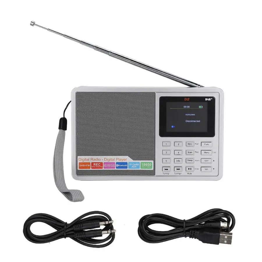 Для D2 DAB+ FM(RDS) цветной экран цифровые радио Bluetooth V2.1 TF карта AUX вход Цифровой плеер Поддержка стерео гарнитура прослушивание