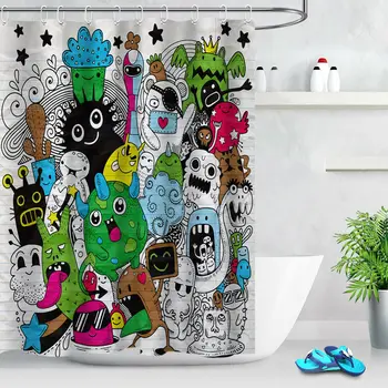 

Children Cartoon Monster Fabric Bathroom Shower Curtain Set